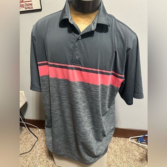 FootJoy Mens XXL Gray/Pink Striped Short Sleeve Polo - Picture 1 of 5